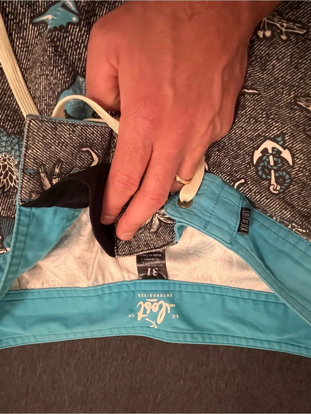 Lost Men’s Board Shorts in Teal and Grey with Tropical Print